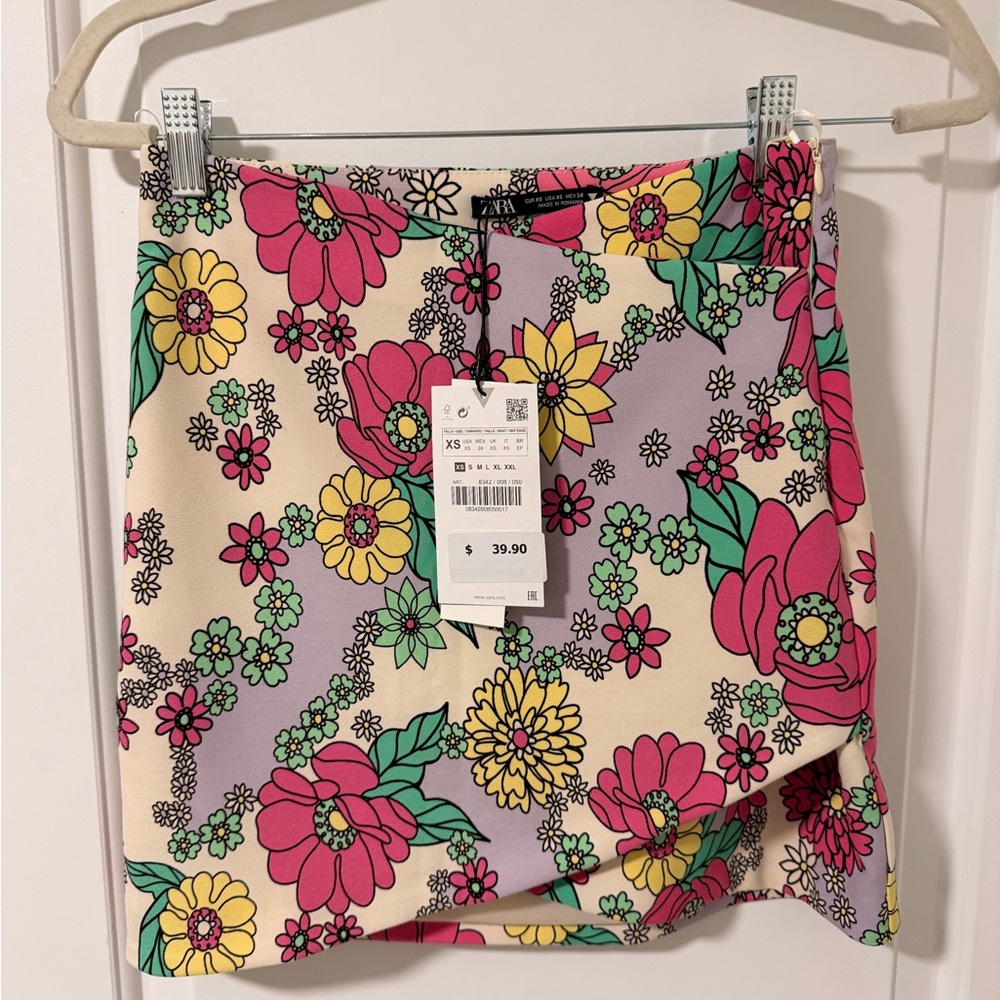 Zara Floral Skirt with Pink and Yellow Blooms